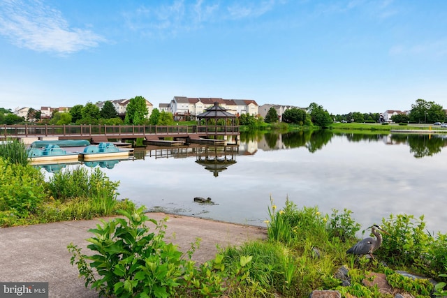 44007 Kitts Hill Ter, Ashburn, VA 20147 - water view featuring a gazebo, nearby suburban area, and a dock