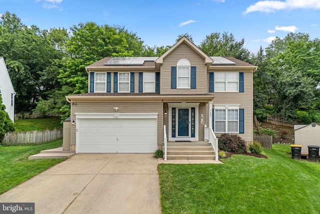 7481 Windswept Ct, Sykesville, MD 21784 - traditional-style home featuring driveway, an attached garage, and solar panels