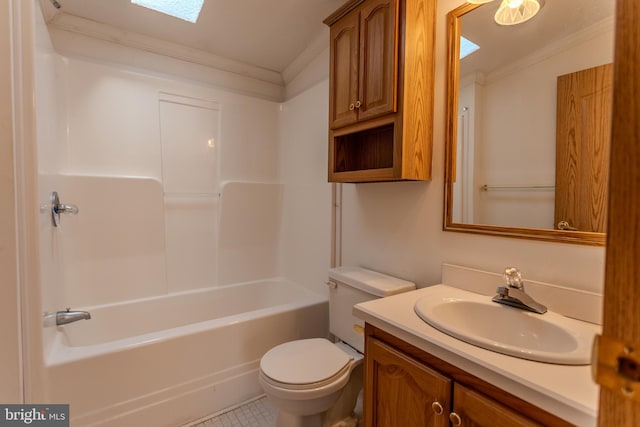 186 Hampton Dr, Chambersburg, PA 17202 - full bathroom featuring ornamental molding, toilet, vanity, shower / bath combination, and tile patterned flooring
