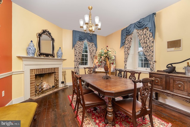 1554 Williams Grove Rd, Mechanicsburg, PA 17055 - dining space with a chandelier, hardwood / wood-style floors, and a fireplace