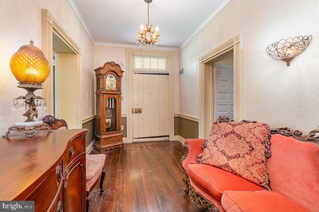 1554 Williams Grove Rd, Mechanicsburg, PA 17055 - foyer entrance with dark wood finished floors, a chandelier, ornamental molding, and baseboards