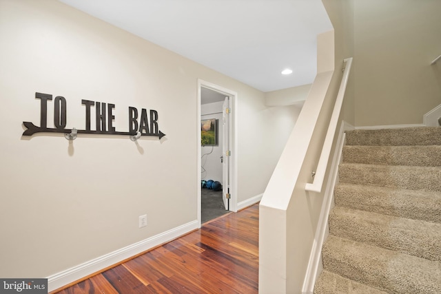 3740 Devin Ct, Huntingtown, MD 20639 - stairway with wood finished floors, baseboards, and recessed lighting