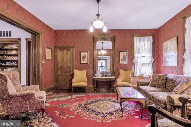3911 Prospect St, Kensington, MD 20895 - sitting room with wallpapered walls