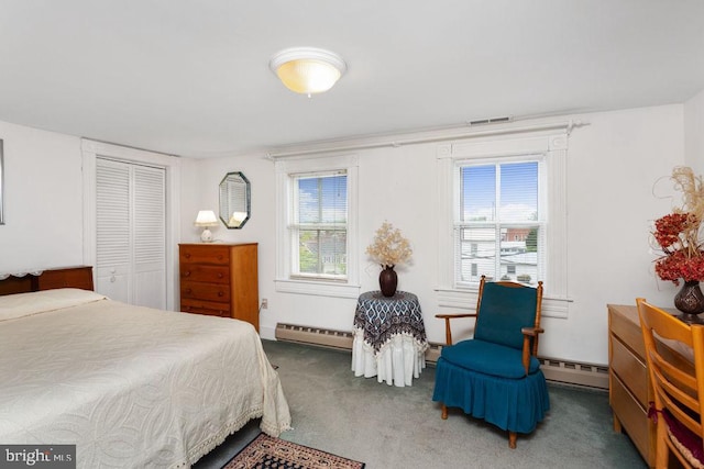 121 S Central St, Broadway, VA 22815 - bedroom with carpet floors, a closet, and a baseboard heating unit