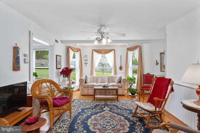 121 S Central St, Broadway, VA 22815 - living room with wood finished floors and ceiling fan
