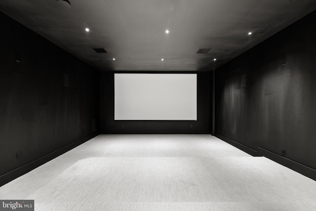 home theater room featuring carpet floors and recessed lighting