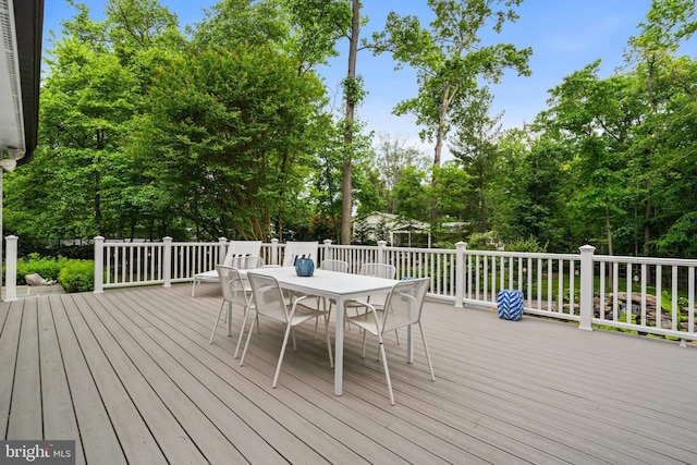 2125 Rampart Dr, Alexandria, VA 22308 - wooden terrace featuring outdoor dining space and view of wooded area