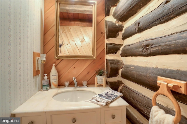 10263 Licking Creek Rd, Mifflintown, PA 17059 - bathroom featuring vanity and wooden walls