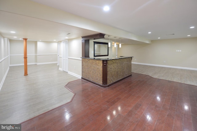 6 Applewood Ct, Hainesport, NJ 08036 - indoor bar with wood finished floors, baseboards, recessed lighting, and decorative light fixtures