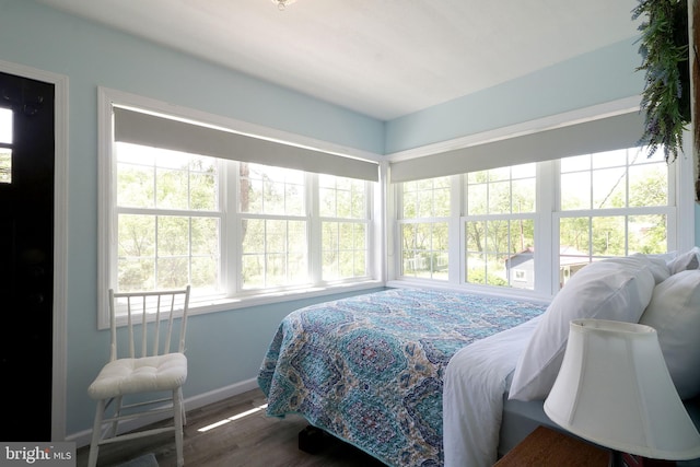 bedroom with baseboards and wood finished floors
