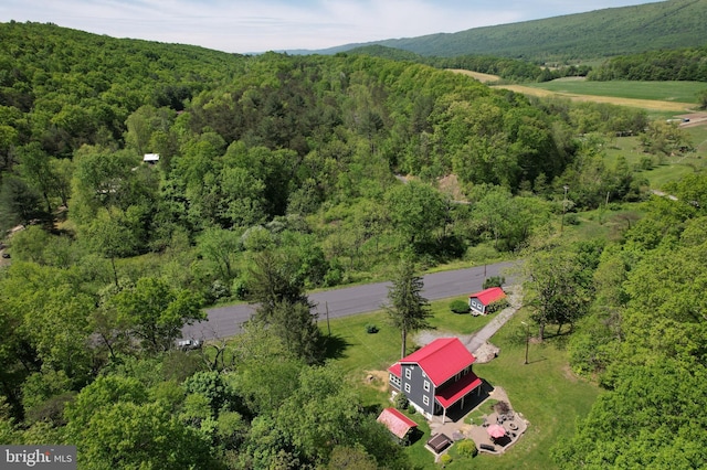 view from above of property with a forest