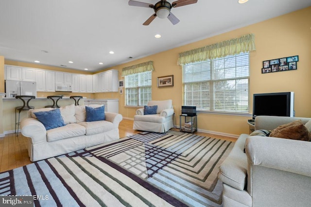 52 Whitewater Dr, Barnegat, NJ 08005 - living area featuring light wood-type flooring, a ceiling fan, baseboards, and recessed lighting