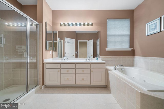 52 Whitewater Dr, Barnegat, NJ 08005 - full bath with a tub with jets, a stall shower, tile patterned floors, and double vanity