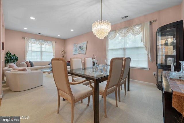 52 Whitewater Dr, Barnegat, NJ 08005 - dining room featuring light colored carpet, a chandelier, recessed lighting, and baseboards