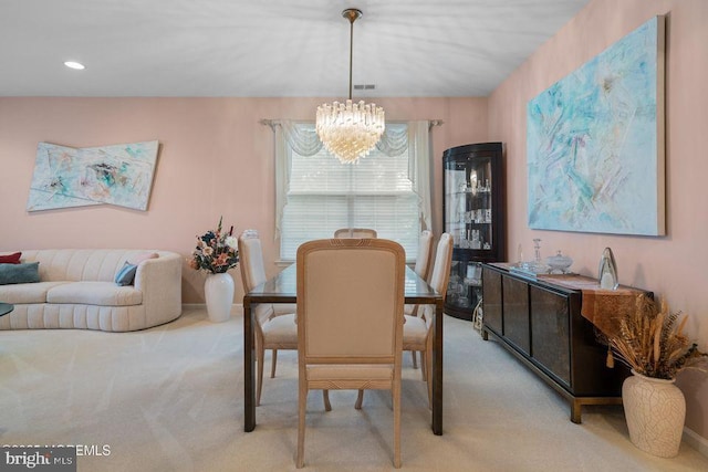 52 Whitewater Dr, Barnegat, NJ 08005 - dining space featuring light colored carpet, a chandelier, and recessed lighting