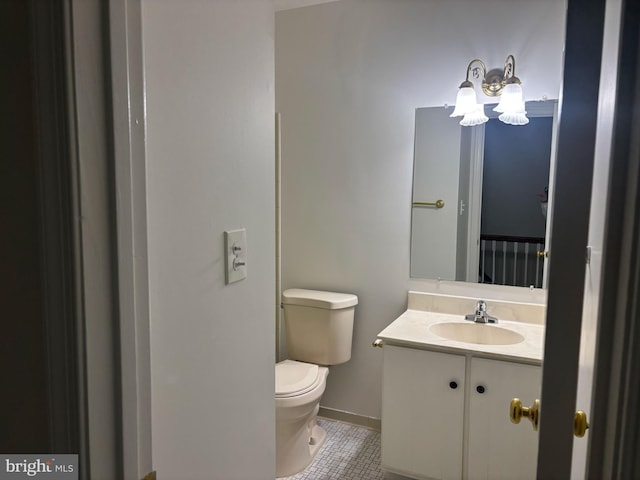 476 Colonial Ridge Ln, Arnold, MD 21012 - bathroom with tile patterned flooring, toilet, vanity, a chandelier, and baseboards