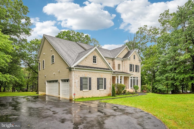 13330 Darnestown Rd, Darnestown, MD 20878 - view of front of home with driveway, brick siding, a garage, a front lawn, and a shingled roof