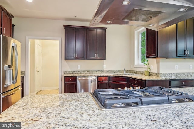 13330 Darnestown Rd, Darnestown, MD 20878 - kitchen featuring appliances with stainless steel finishes, range hood, a sink, tile patterned flooring, and recessed lighting