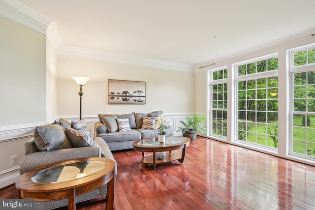 13330 Darnestown Rd, Darnestown, MD 20878 - living room with crown molding, a wainscoted wall, and wood finished floors