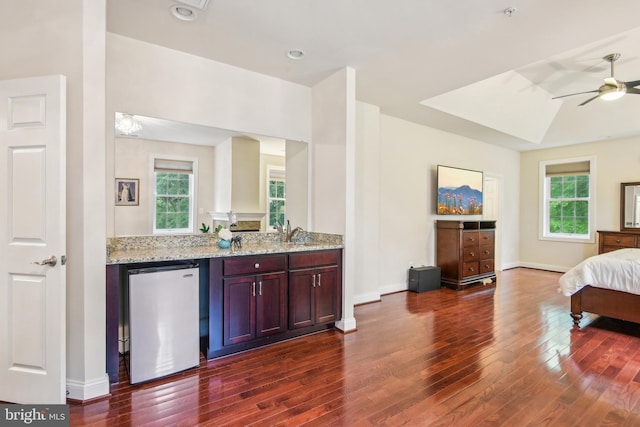 13330 Darnestown Rd, Darnestown, MD 20878 - bedroom featuring dark wood-type flooring, refrigerator, and baseboards