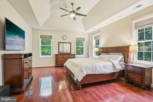 13330 Darnestown Rd, Darnestown, MD 20878 - bedroom with multiple windows, a raised ceiling, and dark wood-style floors