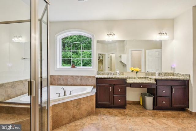13330 Darnestown Rd, Darnestown, MD 20878 - bathroom with a garden tub, a stall shower, vanity, and tile patterned floors