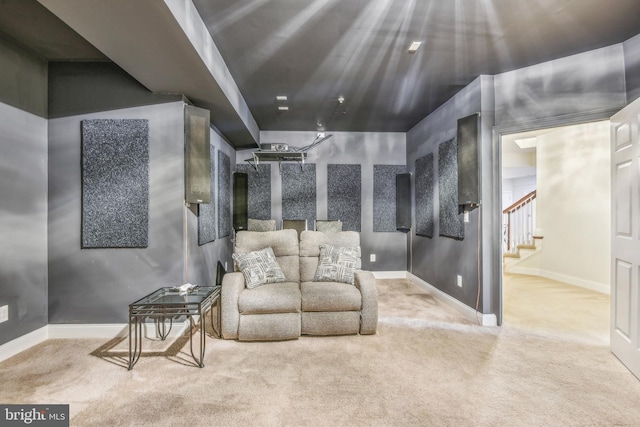 13330 Darnestown Rd, Darnestown, MD 20878 - living area with carpet flooring, stairway, and baseboards