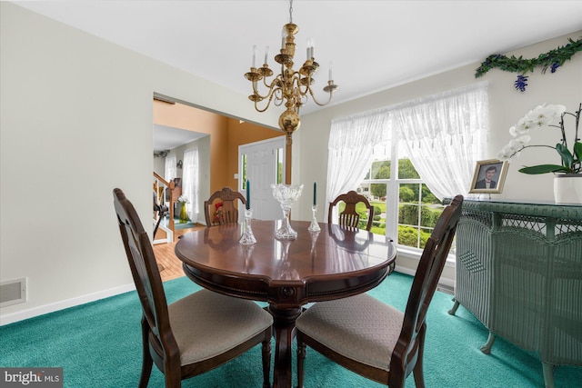 1418 Deer Meadow Ln, Garnet Valley, PA 19060 - dining area featuring carpet floors, a chandelier, and baseboards