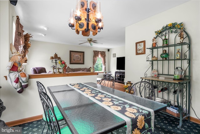 1418 Deer Meadow Ln, Garnet Valley, PA 19060 - carpeted dining area with a ceiling fan, baseboards, and a chandelier
