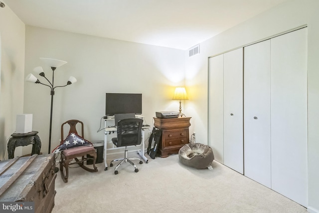 view of carpeted home office