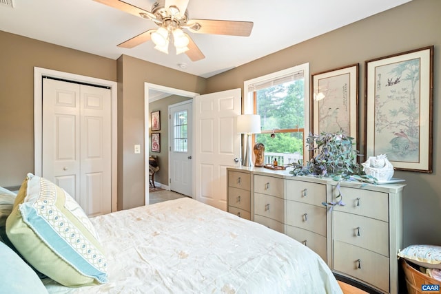 686 Snow Mountain Rd, Stanardsville, VA 22973 - bedroom with a closet, a ceiling fan, and baseboards