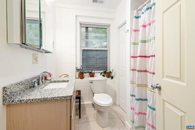 686 Snow Mountain Rd, Stanardsville, VA 22973 - bathroom featuring tile patterned flooring, toilet, vanity, and a shower with curtain