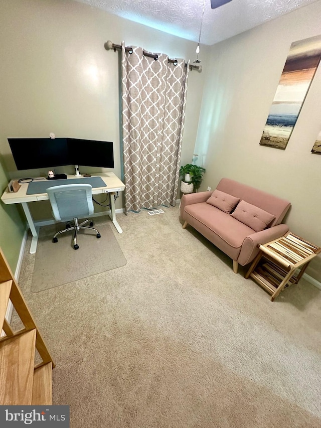 18628 Winding Creek Pl, Germantown, MD 20874 - carpeted home office featuring a textured ceiling and baseboards
