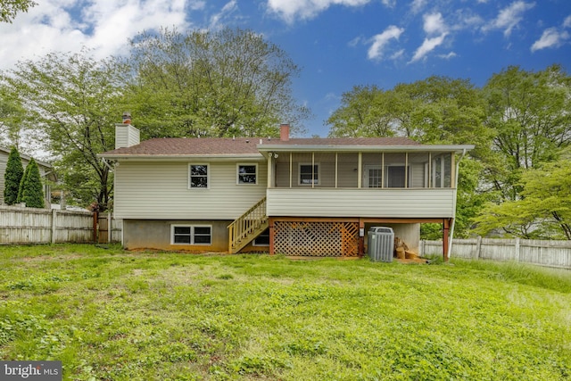 2103 Cameron Ct, Bel Air, MD 21015 - rear view of property featuring a chimney, a sunroom, central AC, and stairway