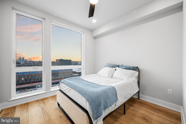 2201 E Somerset St Unit B3Upper, Philadelphia, PA 19134 - bedroom featuring hardwood / wood-style floors, a view of city, baseboards, recessed lighting, and a ceiling fan