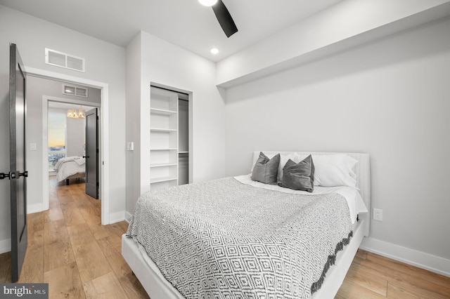 2201 E Somerset St Unit B3Upper, Philadelphia, PA 19134 - bedroom featuring hardwood / wood-style floors, baseboards, a closet, ceiling fan, and recessed lighting