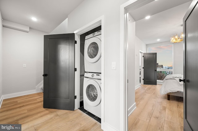 2201 E Somerset St Unit B3Upper, Philadelphia, PA 19134 - laundry room with estacked washer and dryer, light wood-style floors, baseboards, and recessed lighting