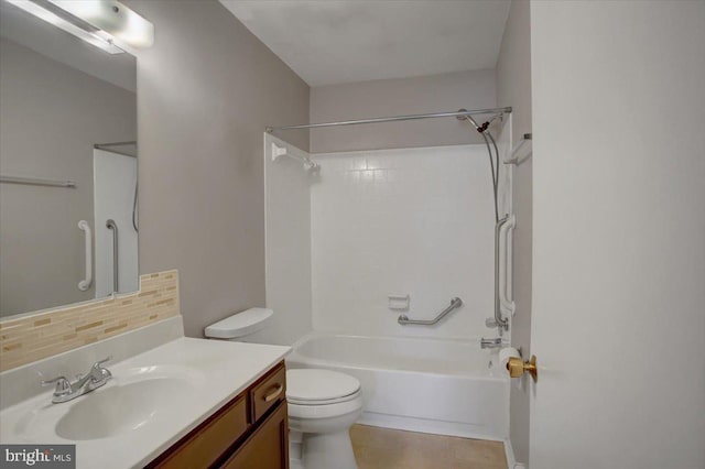 102 Andover Ct, Frederick, MD 21702 - bathroom featuring toilet, backsplash, vanity, and shower / bathtub combination