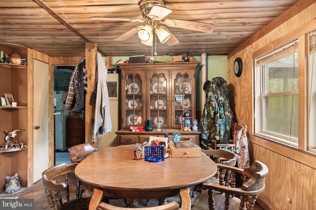 1939 Old Reading Rd Lot 67, 95, Catawissa, PA 17820 - dining space featuring wooden ceiling, a ceiling fan, and wood walls