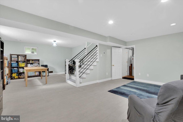 907 Sterling Ct, Herndon, VA 20170 - living room with stairway, baseboards, and recessed lighting