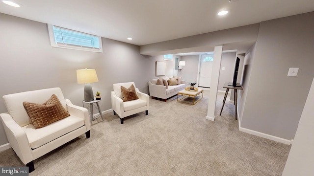 724 Overbrook Rd, Baltimore, MD 21212 - living room with baseboards, light carpet, and recessed lighting