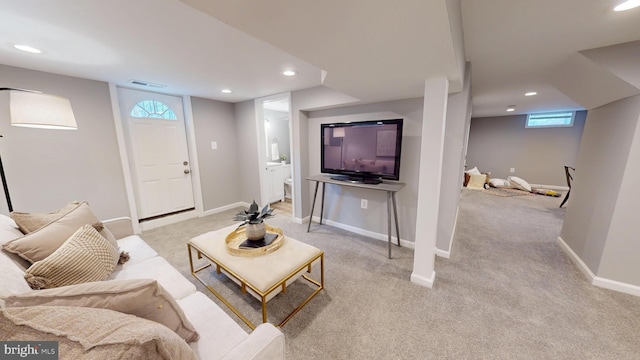 724 Overbrook Rd, Baltimore, MD 21212 - living area with light carpet, recessed lighting, and baseboards
