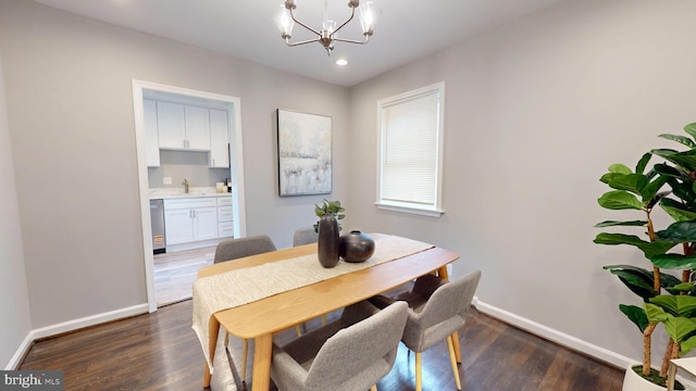 724 Overbrook Rd, Baltimore, MD 21212 - dining room featuring a chandelier, baseboards, wood finished floors, and recessed lighting