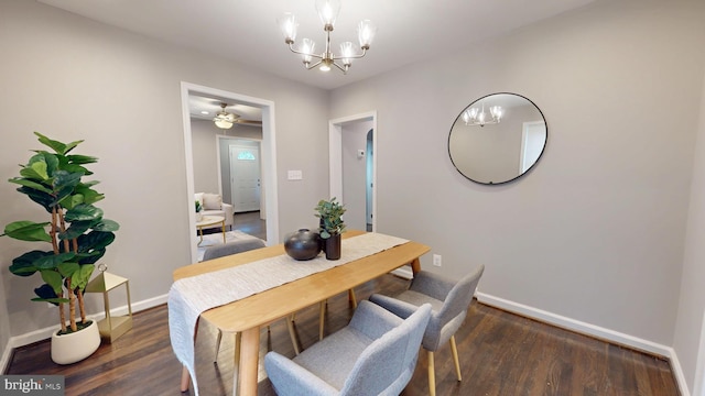 724 Overbrook Rd, Baltimore, MD 21212 - dining area with baseboards, a chandelier, and dark wood-type flooring
