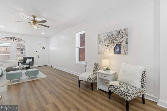 1160 Jackson St, Camden, NJ 08104 - sitting room featuring ceiling fan, wood finished floors, baseboards, and recessed lighting