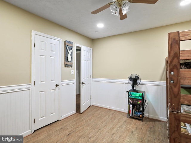 55 Powell Ln, Front Royal, VA 22630 - miscellaneous room with a wainscoted wall, wood finished floors, a ceiling fan, and recessed lighting