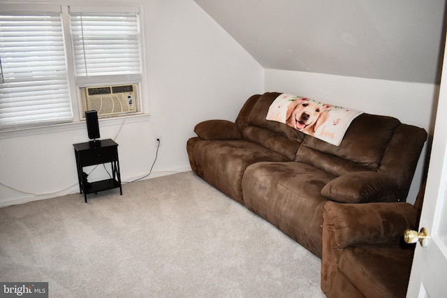 7340 Hasbrook Ave, Philadelphia, PA 19111 - carpeted living room with lofted ceiling, baseboards, and cooling unit