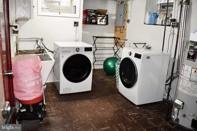 7340 Hasbrook Ave, Philadelphia, PA 19111 - laundry room with washing machine and clothes dryer, electric panel, water heater, and tile patterned floors