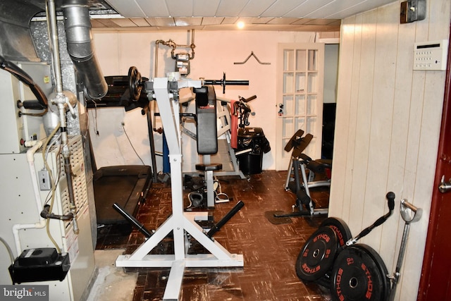 7340 Hasbrook Ave, Philadelphia, PA 19111 - exercise room with wooden walls and heating unit