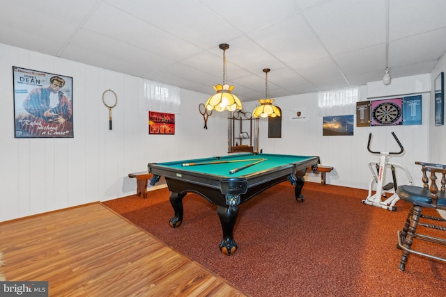 205 Hitching Post Dr, Wilmington, DE 19803 - rec room featuring a drop ceiling, billiards table, and wood finished floors
